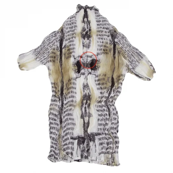 イッセイミヤケ ホワイトレーベルISSEY MIYAKE WHITE LABEL プリントハイネックプリーツ半袖カットソー 茶白黒2 K-119025_008