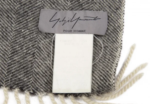 ヨウジヤマモト プールオムYohji Yamamoto POUR HOMME ウールヘリンボーン織りフリンジストール グレー K-119079_006