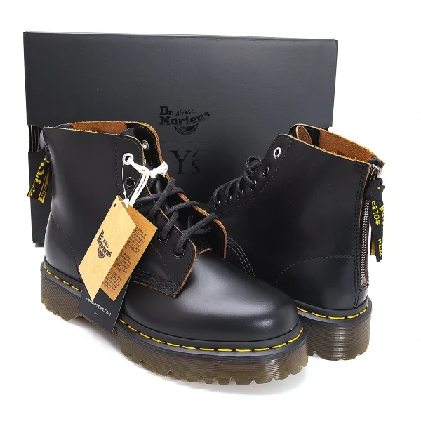 新品!ワイズ×ドクターマーチンY's× Dr Martens 101 バックジップ6ホールブーツ UK5 黒黄UK5(24位) K-119084_001