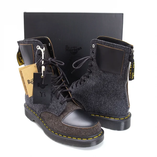 新品!ワイズ×ドクターマーチンY's× Dr Martens ヘリンボーン切替10ホールブーツ UK7 黒グレー茶UK7(26位) K-119085_001