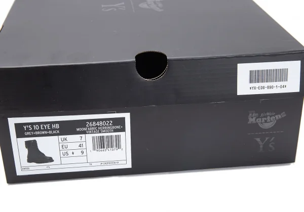 新品!ワイズ×ドクターマーチンY's× Dr Martens ヘリンボーン切替10ホールブーツ UK7 黒グレー茶UK7(26位) K-119085_013