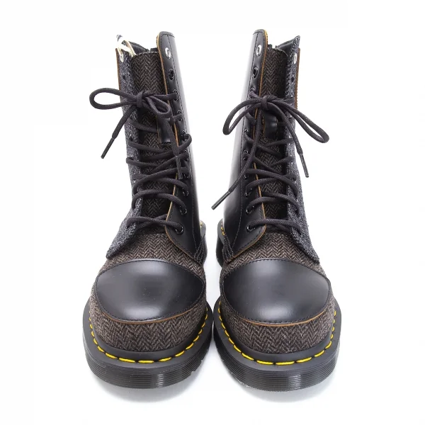 新品!ワイズ×ドクターマーチンY's× Dr Martens ヘリンボーン切替10ホールブーツ UK7 黒グレー茶UK7(26位) K-119085_002