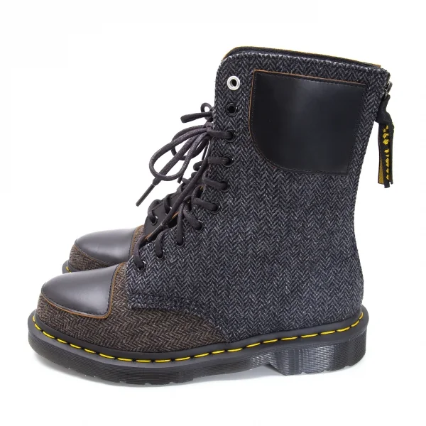 新品!ワイズ×ドクターマーチンY's× Dr Martens ヘリンボーン切替10ホールブーツ UK7 黒グレー茶UK7(26位) K-119085_003