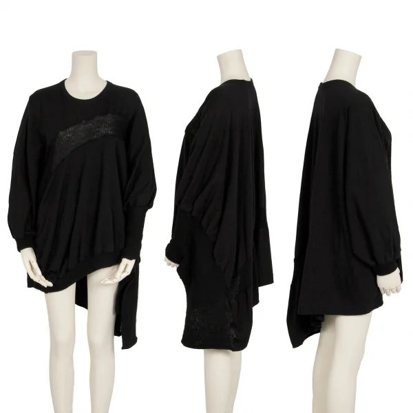 Y's Knit Switching Asymmetry Poncho Top Black 2 K-119110_001
