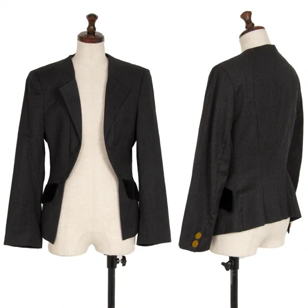 ヴィヴィアンウエストウッド レッドレーベルVivienne Westwood Red Label ベロアポケット変形カラーウールジャケット チャコール42 K-119112_001