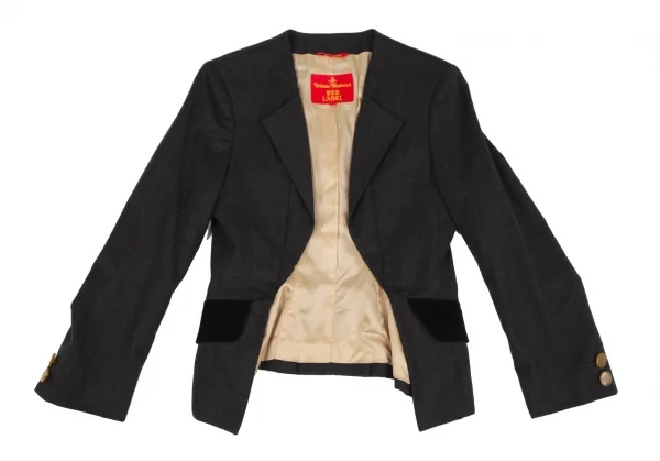 ヴィヴィアンウエストウッド レッドレーベルVivienne Westwood Red Label ベロアポケット変形カラーウールジャケット チャコール42 K-119112_002