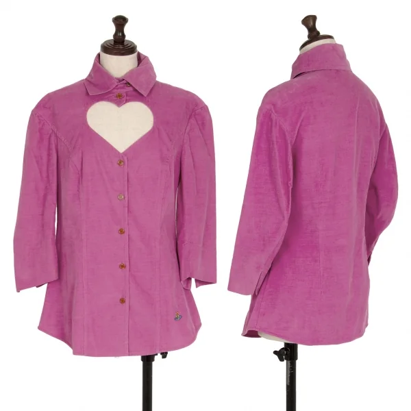 ヴィヴィアンウエストウッド レッドレーベルVivienne Westwood Red Label コーデュロイ七分袖ハートカッティングシャツ ピンク38 K-119117_001