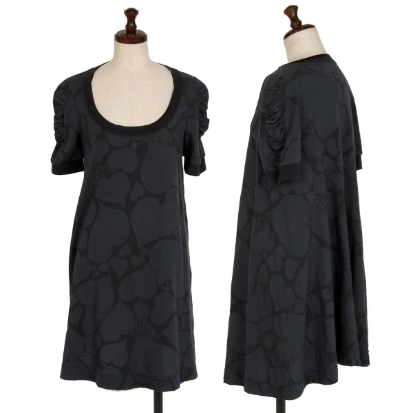 ヴィヴィアンウエストウッド レッドレーベルVivienne Westwood Red Label ハートジャガードギャザースリーブチュニック 紺黒2 K-119120_001