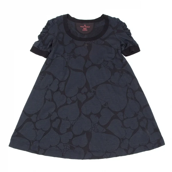ヴィヴィアンウエストウッド レッドレーベルVivienne Westwood Red Label ハートジャガードギャザースリーブチュニック 紺黒2 K-119120_002