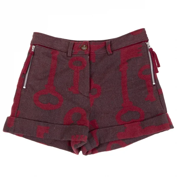 ヴィヴィアンウエストウッド レッドレーベルVivienne Westwood Red Label 鍵柄アンゴラ混ウールコットンショートパンツ グレー赤2 K-119125_001