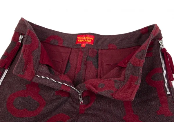 ヴィヴィアンウエストウッド レッドレーベルVivienne Westwood Red Label 鍵柄アンゴラ混ウールコットンショートパンツ グレー赤2 K-119125_003