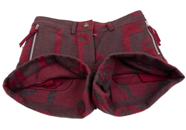 ヴィヴィアンウエストウッド レッドレーベルVivienne Westwood Red Label 鍵柄アンゴラ混ウールコットンショートパンツ グレー赤2 K-119125_006