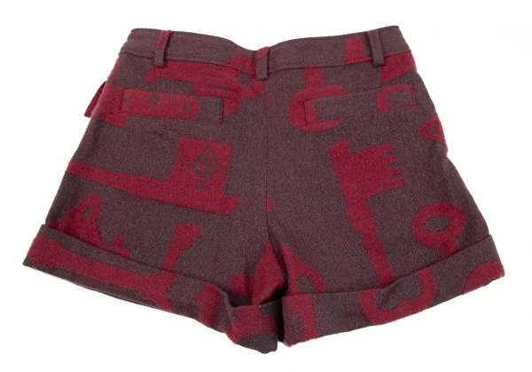 ヴィヴィアンウエストウッド レッドレーベルVivienne Westwood Red Label 鍵柄アンゴラ混ウールコットンショートパンツ グレー赤2 K-119125_007
