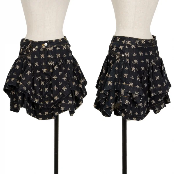 ヴィヴィアンウエストウッド レッドレーベルVivienne Westwood Red Label ジャガードフリルデニムスカート インディゴ1 K-119126_001