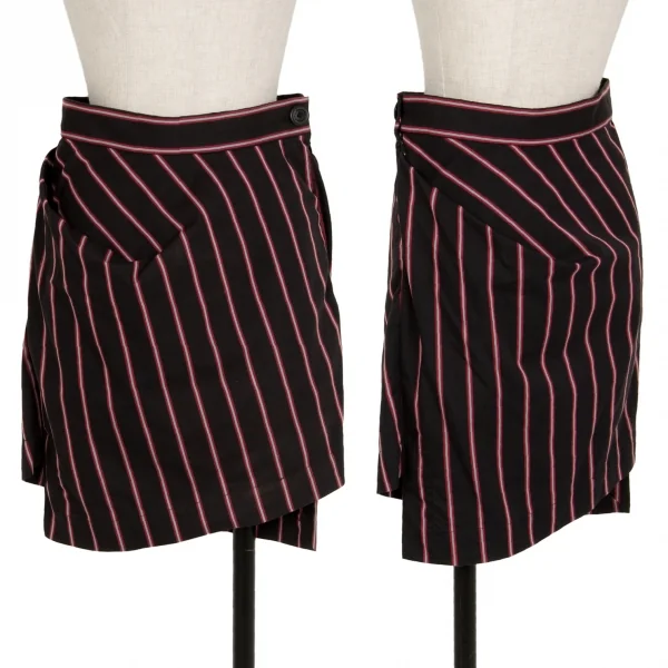 ヴィヴィアンウエストウッド アングロマニアVivienne Westwood ANGLOMANIA タック変形ストライプスカート 黒38 K-119129_001
