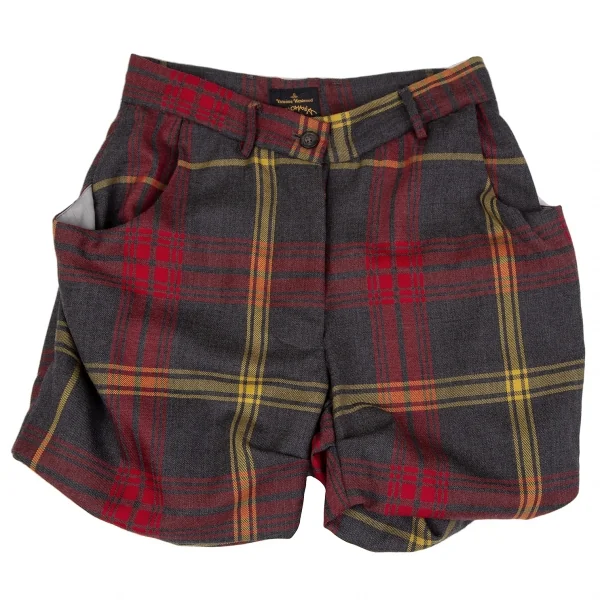 ヴィヴィアンウエストウッド アングロマニアVivienne Westwood ANGLOMANIA タータンチェックウールショートパンツ グレー赤黄38 K-119130_001