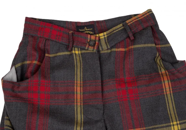 ヴィヴィアンウエストウッド アングロマニアVivienne Westwood ANGLOMANIA タータンチェックウールショートパンツ グレー赤黄38 K-119130_002