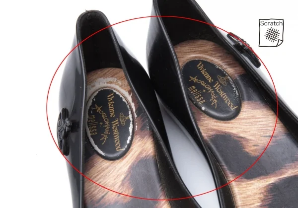 ヴィヴィアンウエストウッド アングロマニア×メリッサVivienne Westwood ANGLOMANIA×melissa べっこう柄リボンラバーパンプス 黒35/36(22cm) K-119141_010