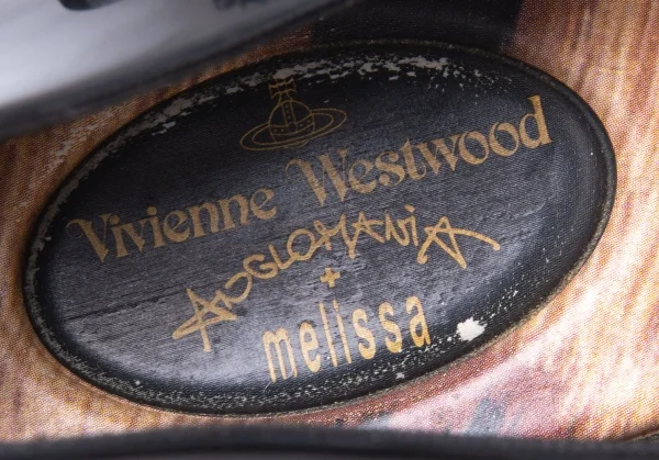 ヴィヴィアンウエストウッド アングロマニア×メリッサVivienne Westwood ANGLOMANIA×melissa べっこう柄リボンラバーパンプス 黒35/36(22cm) K-119141_015