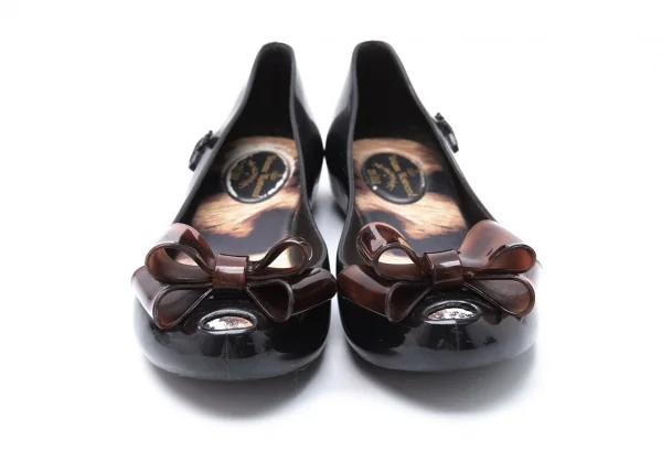 ヴィヴィアンウエストウッド アングロマニア×メリッサVivienne Westwood ANGLOMANIA×melissa べっこう柄リボンラバーパンプス 黒35/36(22cm) K-119141_002