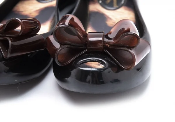 ヴィヴィアンウエストウッド アングロマニア×メリッサVivienne Westwood ANGLOMANIA×melissa べっこう柄リボンラバーパンプス 黒35/36(22cm) K-119141_003