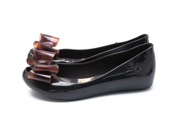 ヴィヴィアンウエストウッド アングロマニア×メリッサVivienne Westwood ANGLOMANIA×melissa べっこう柄リボンラバーパンプス 黒35/36(22cm) K-119141_004