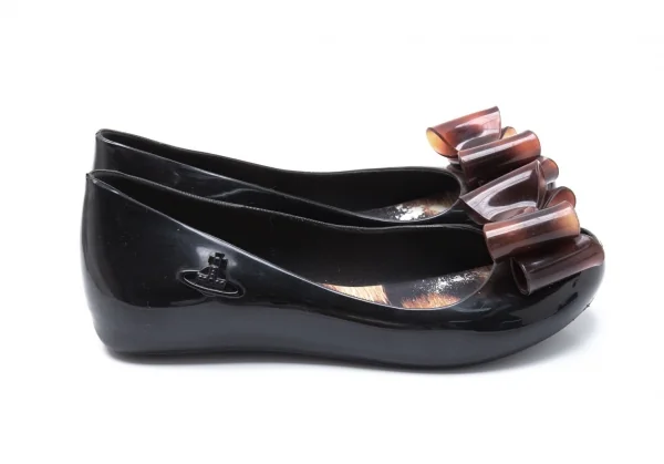 ヴィヴィアンウエストウッド アングロマニア×メリッサVivienne Westwood ANGLOMANIA×melissa べっこう柄リボンラバーパンプス 黒35/36(22cm) K-119141_007