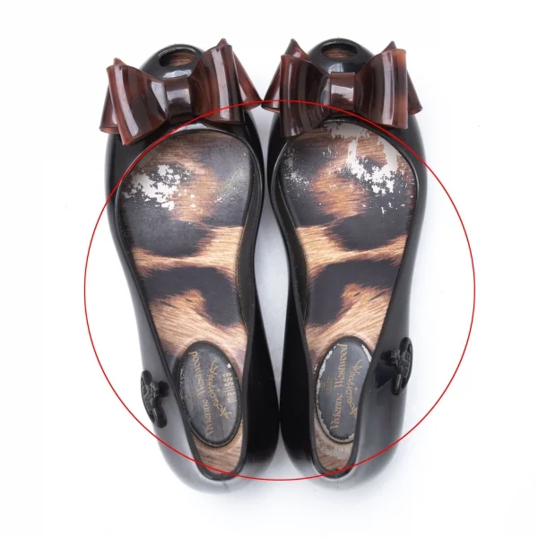 ヴィヴィアンウエストウッド アングロマニア×メリッサVivienne Westwood ANGLOMANIA×melissa べっこう柄リボンラバーパンプス 黒35/36(22cm) K-119141_008