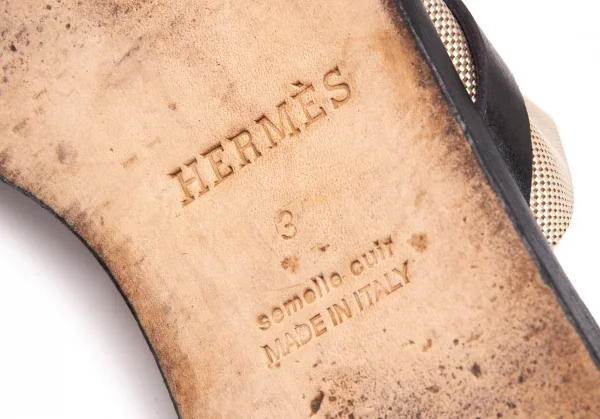 エルメスHERMES トワルアッシュトングサンダル 黒オフ36(23cm位) K-119158_011