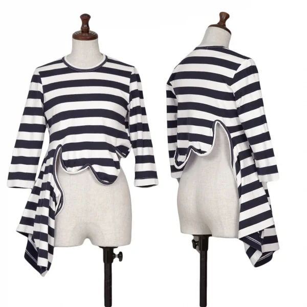 コムデギャルソンCOMME des GARCONS カッティングボーダーカットソー 白紺S位 K-119162_001