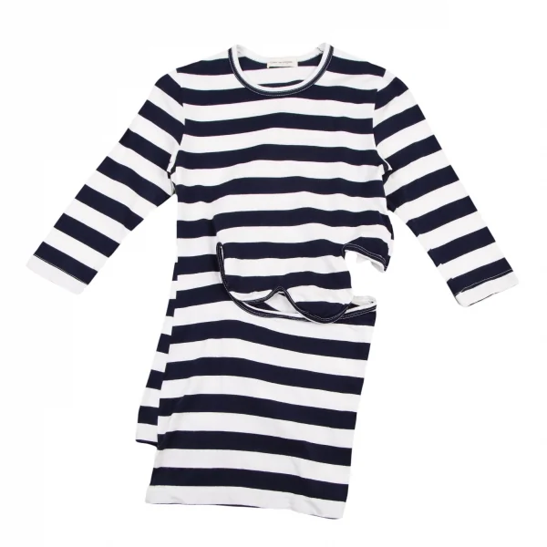 コムデギャルソンCOMME des GARCONS カッティングボーダーカットソー 白紺S位 K-119162_002