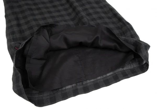 マドモアゼルノンノンMademoiselle NON NON リネンブロックチェック半袖ワンピース チャコール黒38M K-119220_010