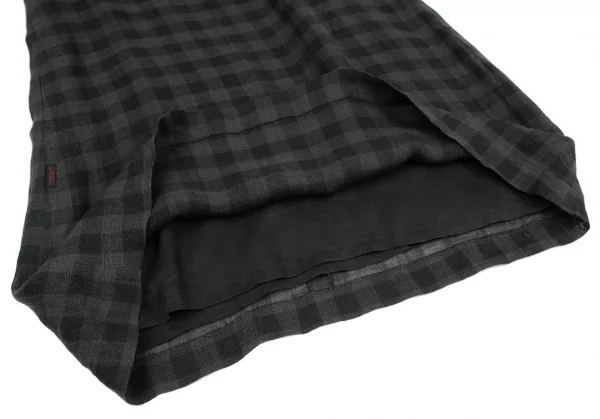 マドモアゼルノンノンMademoiselle NON NON リネンブロックチェック半袖ワンピース チャコール黒38M K-119220_009