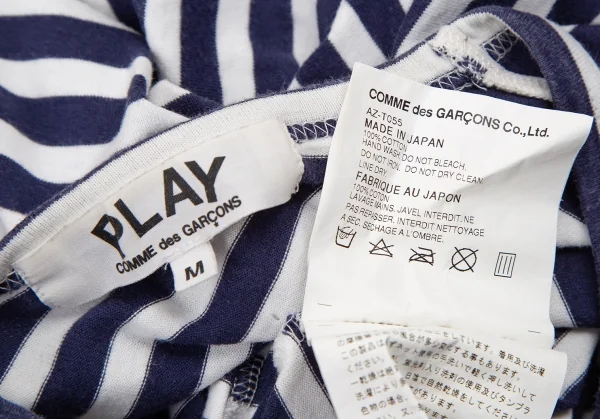 プレイ コムデギャルソンPLAY COMME des GARCONSハートロゴプリントボーダーカットソー 紺白緑M K-119236_013