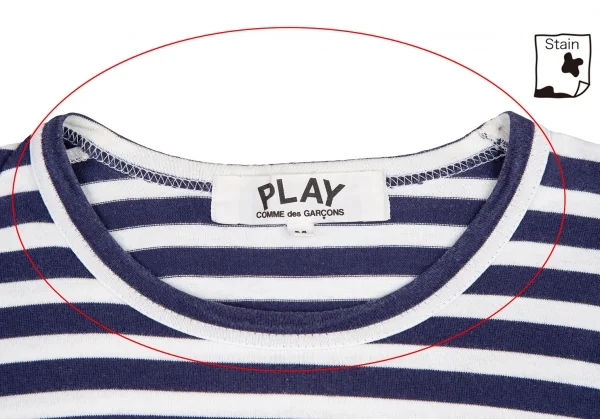 プレイ コムデギャルソンPLAY COMME des GARCONSハートロゴプリントボーダーカットソー 紺白緑M K-119236_004