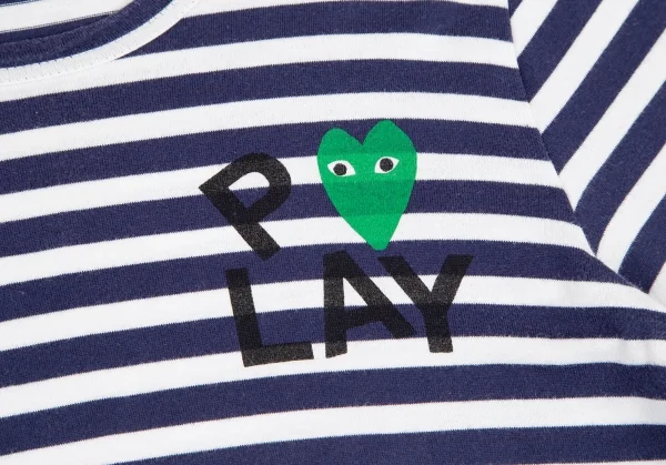 プレイ コムデギャルソンPLAY COMME des GARCONSハートロゴプリントボーダーカットソー 紺白緑M K-119236_005