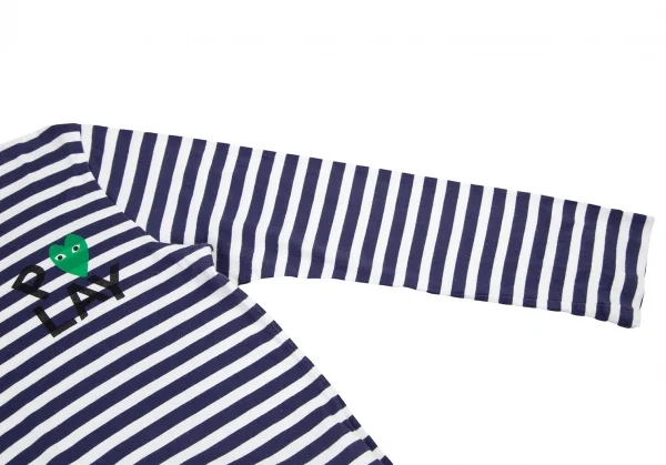 プレイ コムデギャルソンPLAY COMME des GARCONSハートロゴプリントボーダーカットソー 紺白緑M K-119236_006