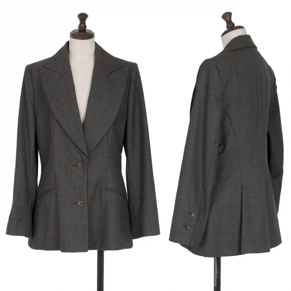 フセインチャラヤンHussein Chalayan ウールビッグラペル2Bジャケット チャコールS K-119239_001