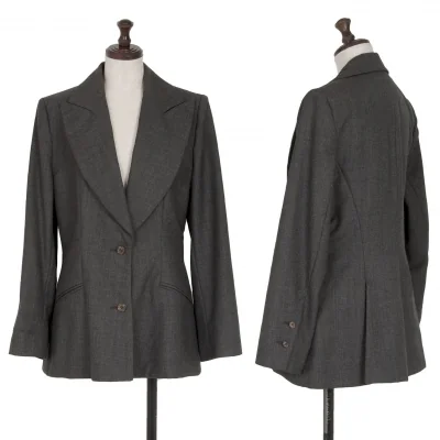 フセインチャラヤンHussein Chalayan ウールビッグラペル2Bジャケット チャコール