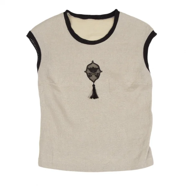 アンティパストANTIPAST クラウンメッシュ装飾異素材切替ノースリーブトップス ベージュ黒S位 K-119242_002