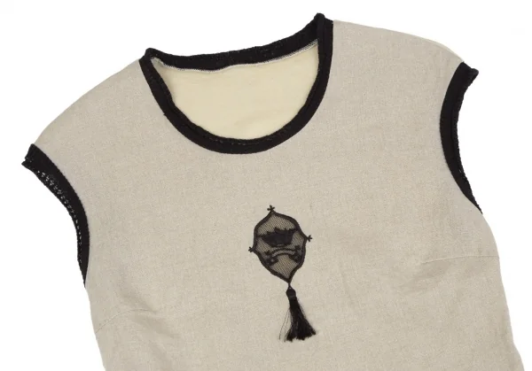 アンティパストANTIPAST クラウンメッシュ装飾異素材切替ノースリーブトップス ベージュ黒S位 K-119242_003