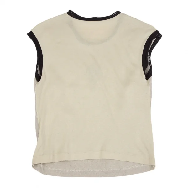 アンティパストANTIPAST クラウンメッシュ装飾異素材切替ノースリーブトップス ベージュ黒S位 K-119242_009