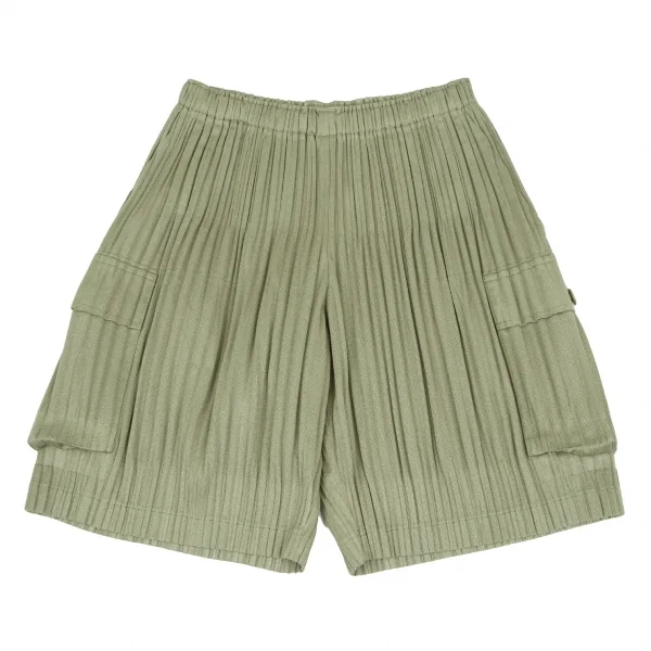 プリーツプリーズPLEATS PLEASE 消しプリーツカーゴショートパンツ カーキグリーン3 K-119260_001