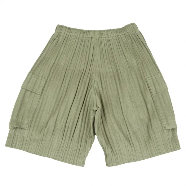 プリーツプリーズPLEATS PLEASE 消しプリーツカーゴショートパンツ カーキグリーン3 K-119260_008