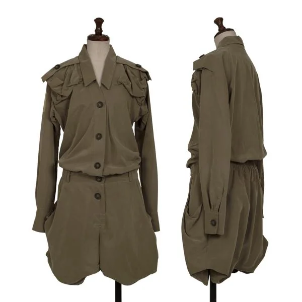 ヴィヴィアンウエストウッド アングロマニアVivienne Westwood ANGLOMANIA ショルダーポケットシャツコンビネゾン カーキ38 K-119273_001