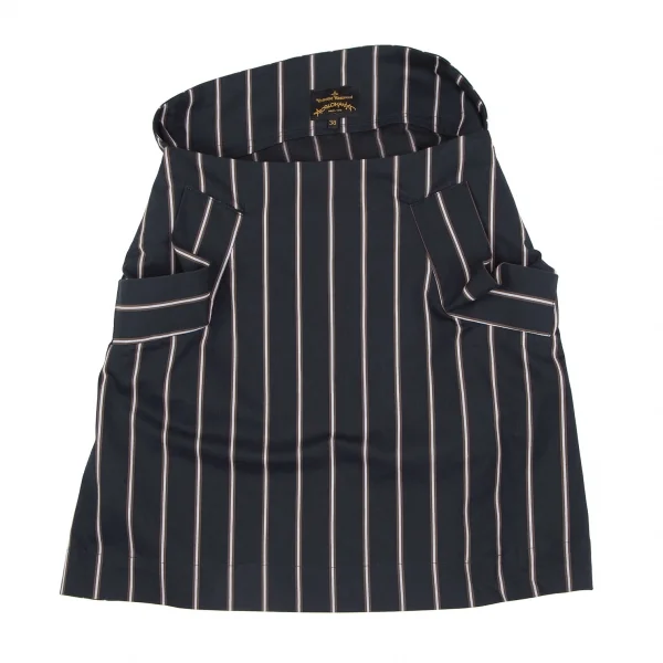 ヴィヴィアンウエストウッド アングロマニアVivienne Westwood ANGLOMANIA バックベルトデザインストライプスカート 紺38 K-119276_002