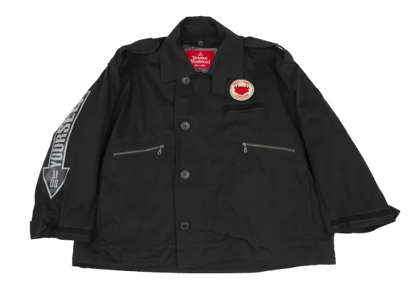 ヴィヴィアンウエストウッド レッドレーベルVivienne Westwood Red Label バックステンシルプリントミリタリージャケット 黒00 K-119279_002