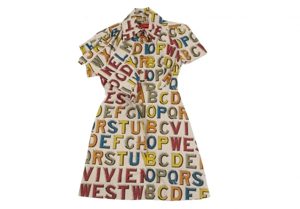 ヴィヴィアンウエストウッド レッドレーベルVivienne Westwood Red Label アルファベットプリント半袖プルオーバーシャツワンピース ベージュ2 K-119287_011
