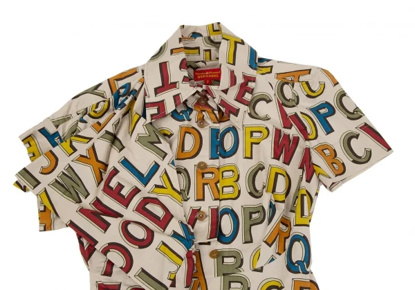 ヴィヴィアンウエストウッド レッドレーベルVivienne Westwood Red Label アルファベットプリント半袖プルオーバーシャツワンピース ベージュ2 K-119287_012