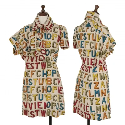 ヴィヴィアンウエストウッド レッドレーベルVivienne Westwood Red Label アルファベットプリント半袖プルオーバーシャツワンピース ベージュ